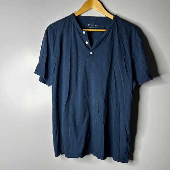 Everlane Men's Cotton Slub Henley Tee Shirt XL Blue Short Sleeve Casual - Picture 2 of 8